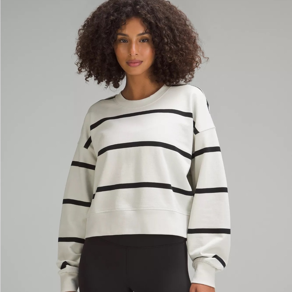 lululemon athletica Cream and Black Striped Crewneck Sweater